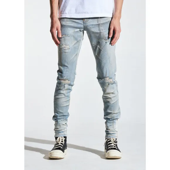 En Noir Men's Clash Dirty Wash Rip & Repair Distressed Skinny Fit Denim Jeans
              
      NWT