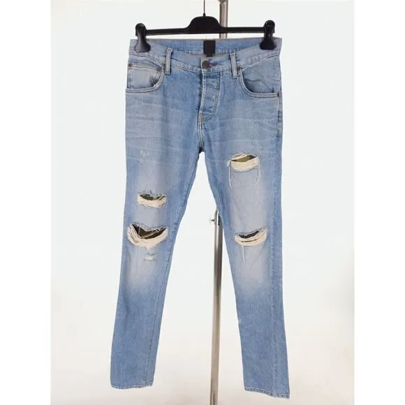EN NOIR Mens 30 Cobain Denim Jeans Camo Underlays in Light Blue Wash