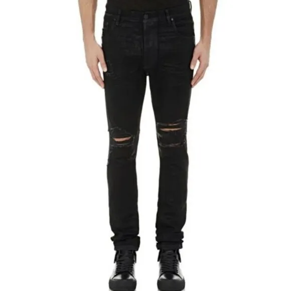 EN NOIR EN001 Celebrity fav Bieber Efron Distress Jean Coated Cash Black sz31