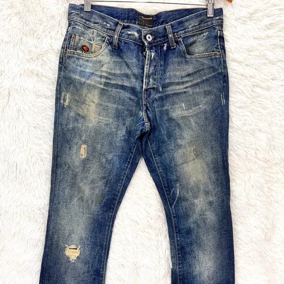 Energie Men's Designer Blue Denim Distressed Straight Jeans Italy Size 30" X 34"