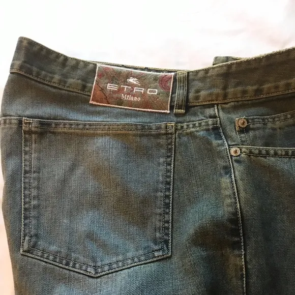 ETRO mens Stone Washed Dark Blue Jeans Pants