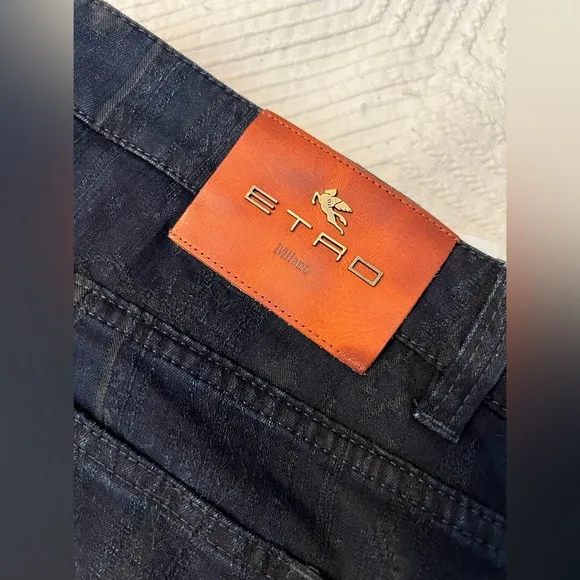 Mens ETRO carpet print jeans.  Dark blue size 36x30