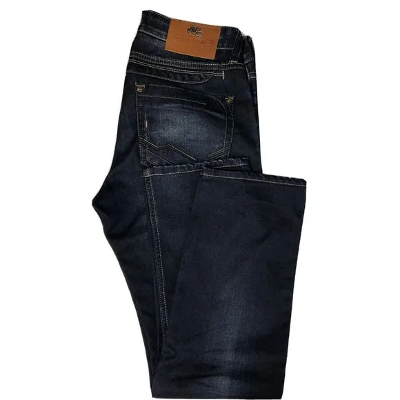 Etro Milano Mens 30x34 Blue Denim Jeans Regular Straight Leg Hemmed
