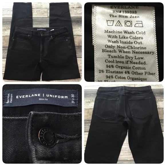 Everlane Uniform Slim Fit Jeans Men’s 31x30 Black Stretch Denim Organic.