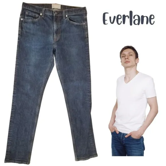 EVERLANE Slim Fit Straight Leg Blue Denim Jeans Men's 34x31