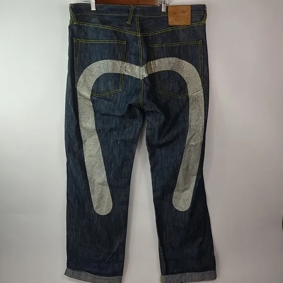 Evisu 39x34 Mens Silver Brushstroke Hi-Style Dark Jeans