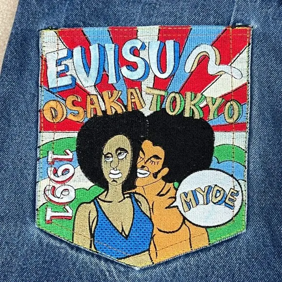 Rare VTG Evisu Osaka Tokyo MYDE 1991 Mens Denim Jeans Embroidered Pockets 37X32