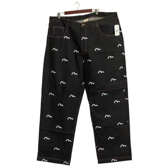 New EVISU Seagull All Over Printed Dark Wash Gray Denim Jeans Size 44 Tags
          
      NWT