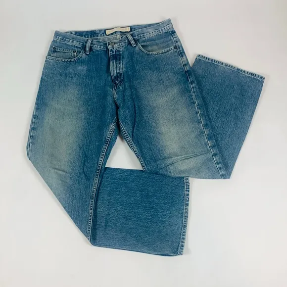 Express Jeans Mens 32 x 30 Blue Rodeo Punk Relaxed Straight Med Wash (34 x 27.5)