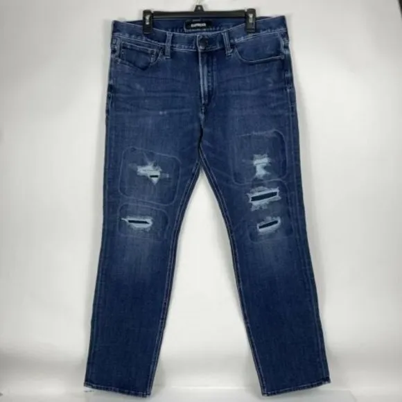 Express Slim Straight Distressed Men's Jeans Size 36/34 Dark Wash Denim