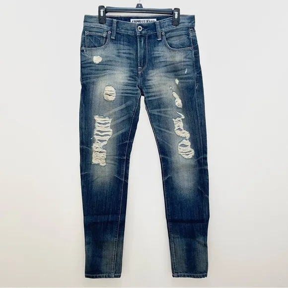 Express Rocco slim fit skinny fit destroyed ripped jeans size 29/32