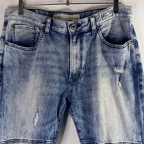 Express Jeans Alec Super Skinny Distressed Acid Wash Blue Jeans Size 34x32