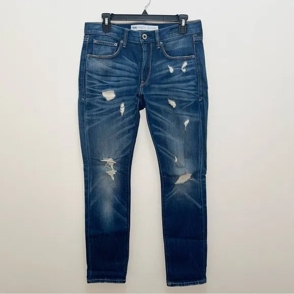 Express blue distressed stretch Alec super skinny fit jeans size 30/30