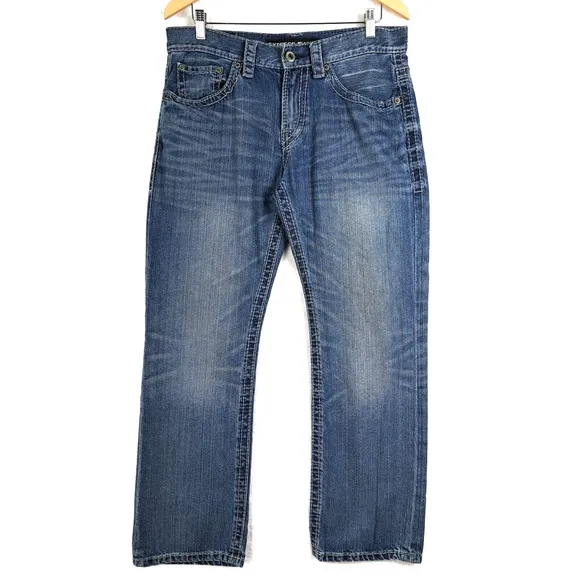 Express Blake Loose Fit Bootcut Jeans Mens Size 32x30 Blue Pockets Cotton Denim