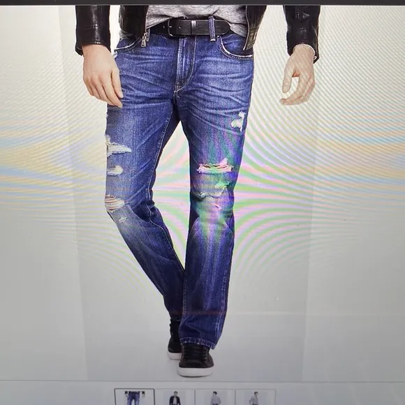 ❤️Express Rocco Men Slim Fit Straight Leg Distressed Blue Jeans 33x32 -gr…