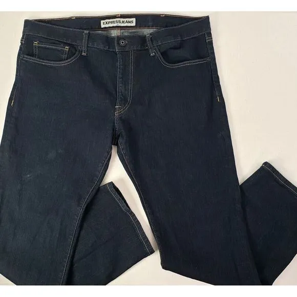 Express Rocco Slim Fit Straight Leg 38x32 Men's Dark Blue Stretch Denim Jeans