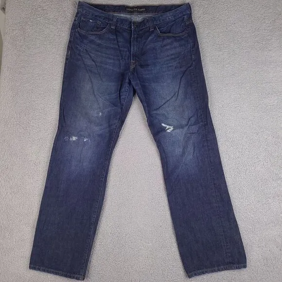 Express Jeans Mens 39x33.5 Blue Blake Loose Fit Boot Cut Denim‎ Distressed