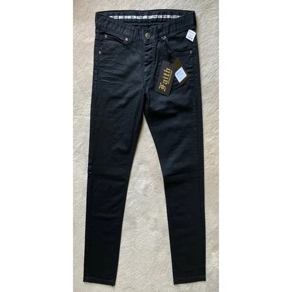 FAITH CONNEXION Black Coated Denim LOGO JEANS Size 32
          
      NWT