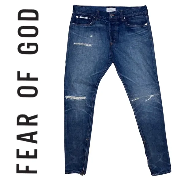 Fear of God Distressed Zip Ankle Skinny Denim for Men Sz 34 x 34 NWOT