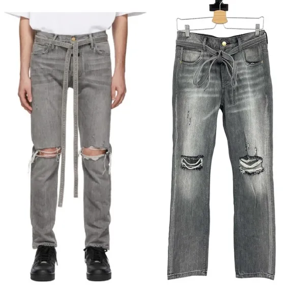 Fear of God Straight Leg Tapered Belted Distressed Selvedge Denim Jeans Size 30
