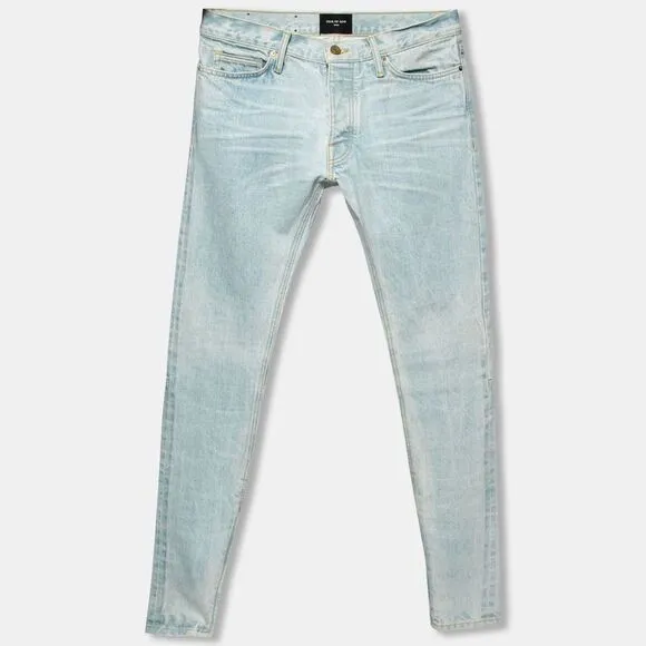 Fear of God Blue Distressed Denim Zipped Hem Slim Fit Jeans M