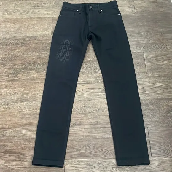 Fendi Ff Motif Straight Leg Jeans Size: 30 Color: Black