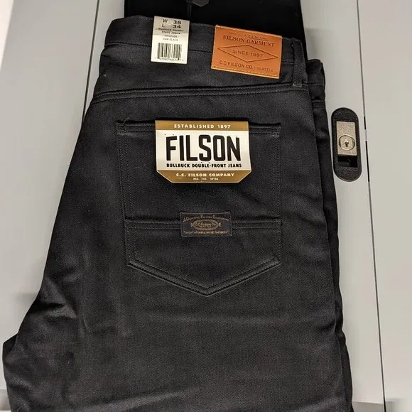 NWT FILSON Men's Bullbuck Double-Front Raw Black Jeans 38X34
          
      NWT