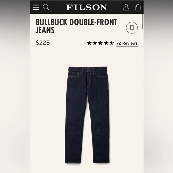 Filson Bullbuck double-front denim pant 34x32Made In the USA