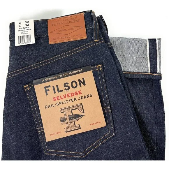 Filson Rail Splitter Selvedge Straight Leg Jeans Mens 32x33 Raw Indigo USA Made
          
      NWT