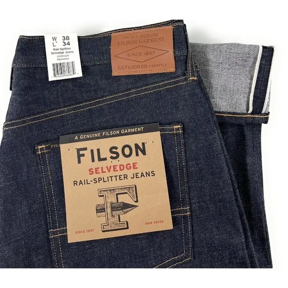 Filson Rail Splitter Selvedge Straight Leg Jeans Mens 38x34 Raw Indigo USA Made
          
      NWT