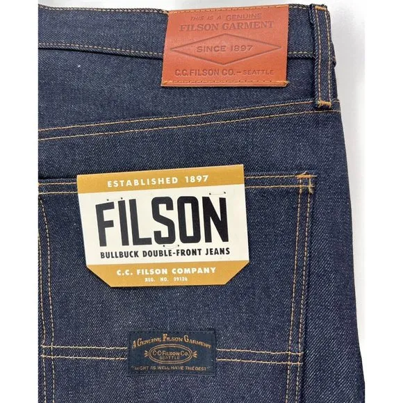 Filson Bullbuck Double Front Straight Leg Jeans 36x34 Raw Indigo Work Pant USA
          
      NWT