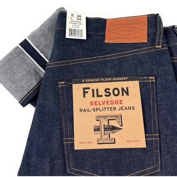 Filson Rail Splitter Selvedge Straight Leg Jeans Mens 36x34 Raw Indigo USA Made
          
      NWT