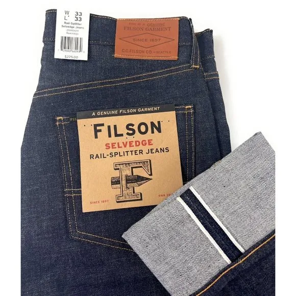 Filson Rail Splitter Selvedge Straight Leg Jeans Mens 33x33 Raw Indigo USA Made
          
      NWT