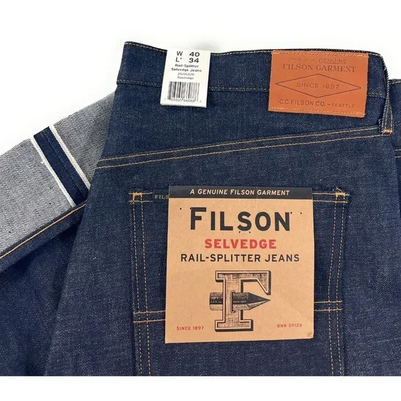 Filson Rail Splitter Selvedge Straight Leg Jeans Mens 40x34 Raw Indigo USA Made
          
      NWT