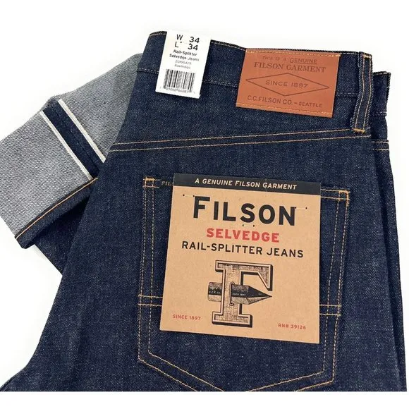 Filson Rail Splitter Selvedge Straight Leg Jeans Mens 34x34 Raw Indigo USA Made
          
      NWT