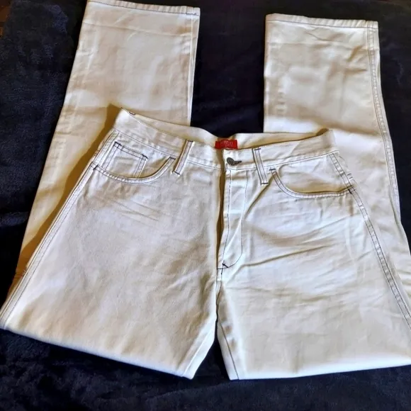 Fiorucci Off White Safety Jeans with navy‎ blue topstitching button fly
          
      NWT