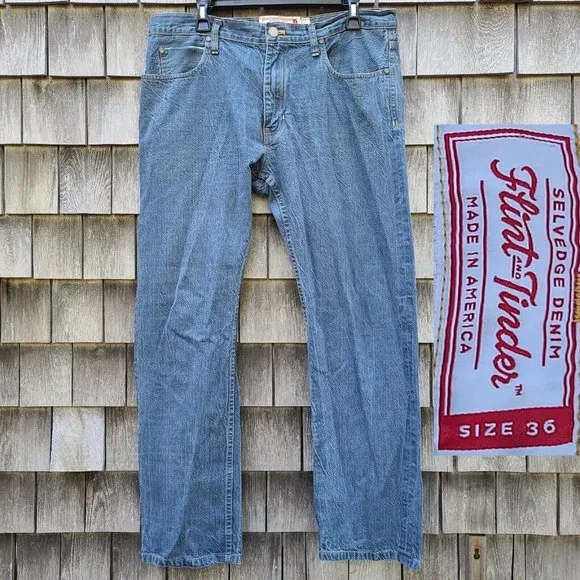 Flint And Tinder Classic Denim Blue Jeans 100% Cotton Made In USA Men's Size 36
