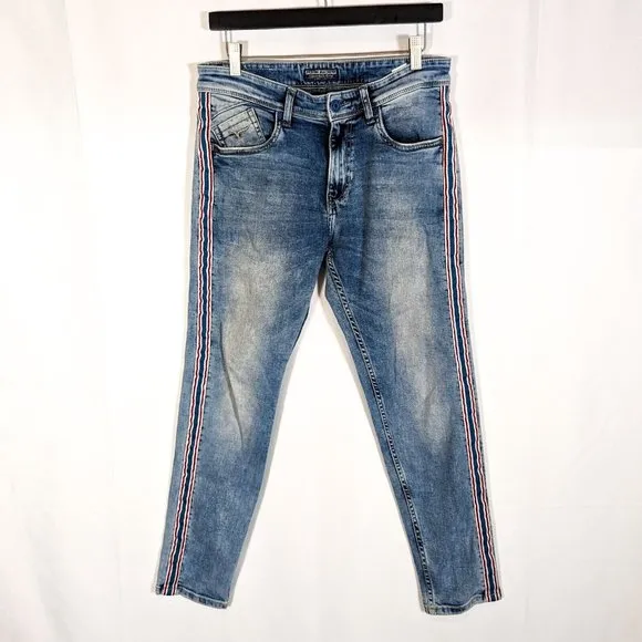 Flying Machine Mens 30x28 MJ Mankle Cropped Slim Fit Jeans Racing Stripe Ankle