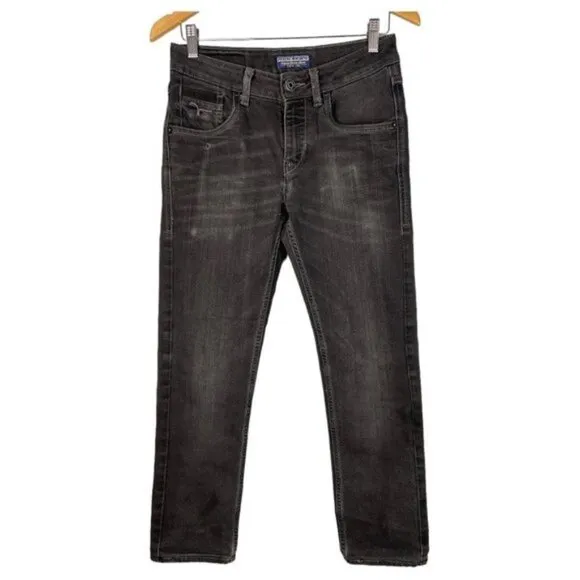 Flying Machine Skinny Jackson Jeans Black Faded Distressed Size 30