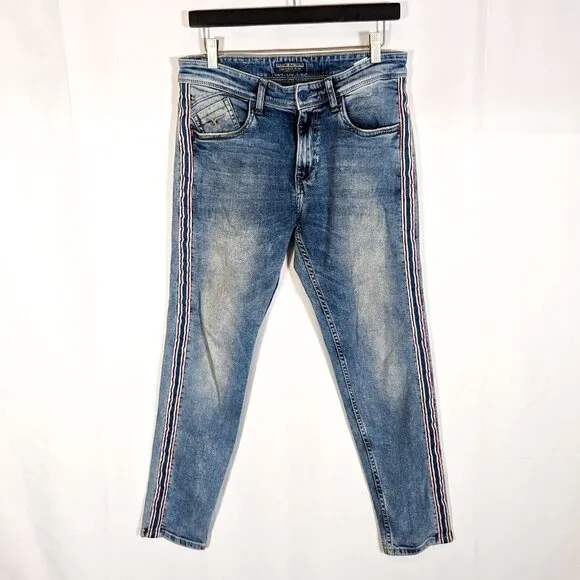 Flying Machine Mens 30x28 MJ Mankle Cropped Slim Fit Jeans Racing Stripe Ankle