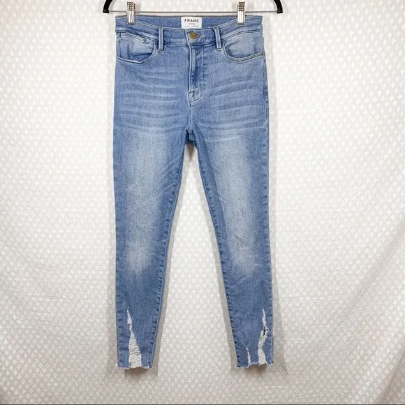 Frame Light Wash Raw Hem Le High Skinny Jeans