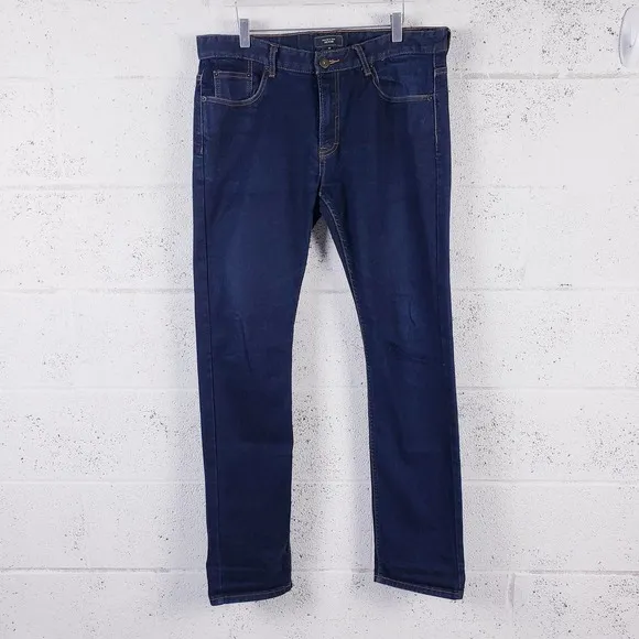 Frank & Oak Men's Dark Wash Slim Fit Mid Rise Dark Wash Denim Jeans Size 34