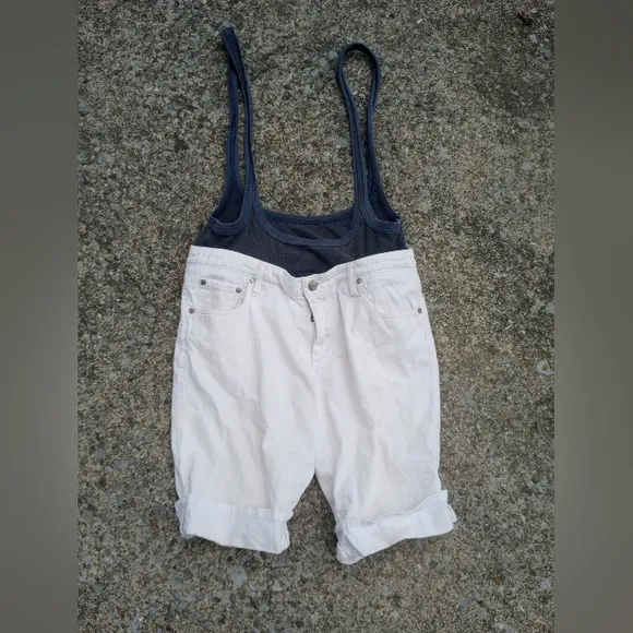 Gilmar White Jean Shorts with Suspenders Size 32 Frankie Morello