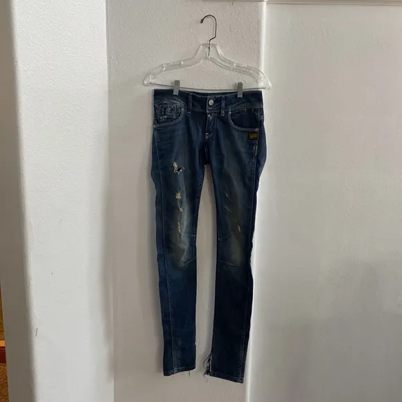 G Star Raw 3301 Distress Skinny Denim Jeans Pants Size 25 X 32