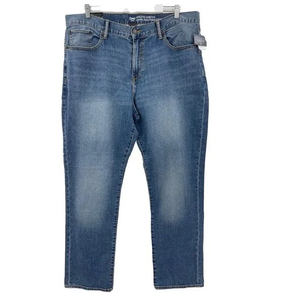Gap Athletic Stretch Jeans Mens 40x30 Blue Medium Wash Denim Straight Leg
          
      NWT