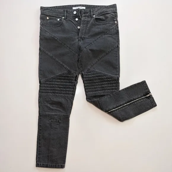 GIVENCHY Paris Black Moto Biker Button Fly Jeans