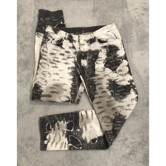 $2520 Givenchy Men's 38x35 4G Painted Distressed‎ Slim Fit Denim Jeans Black