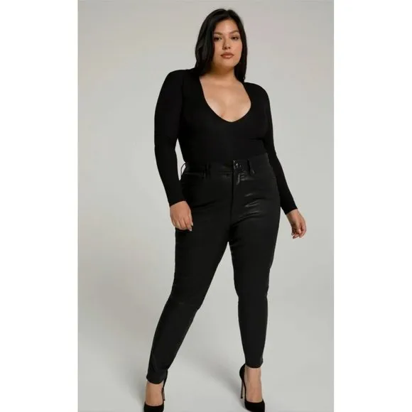 Good American Women Plus Size 24 Good Legs Skinny Wax Jeans Black Zip Stretch
          
      NWT