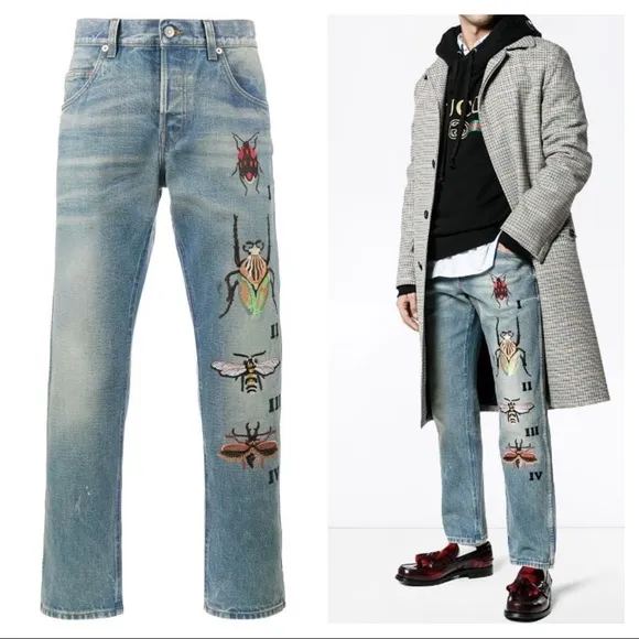 NEW Gucci 2017 insect embroidered distressed jeans
          
      NWT