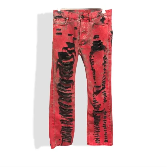 GUCCI BLACK AND RED OVERDYED DISTRESSED RIPPED JEANS
          
      Boutique